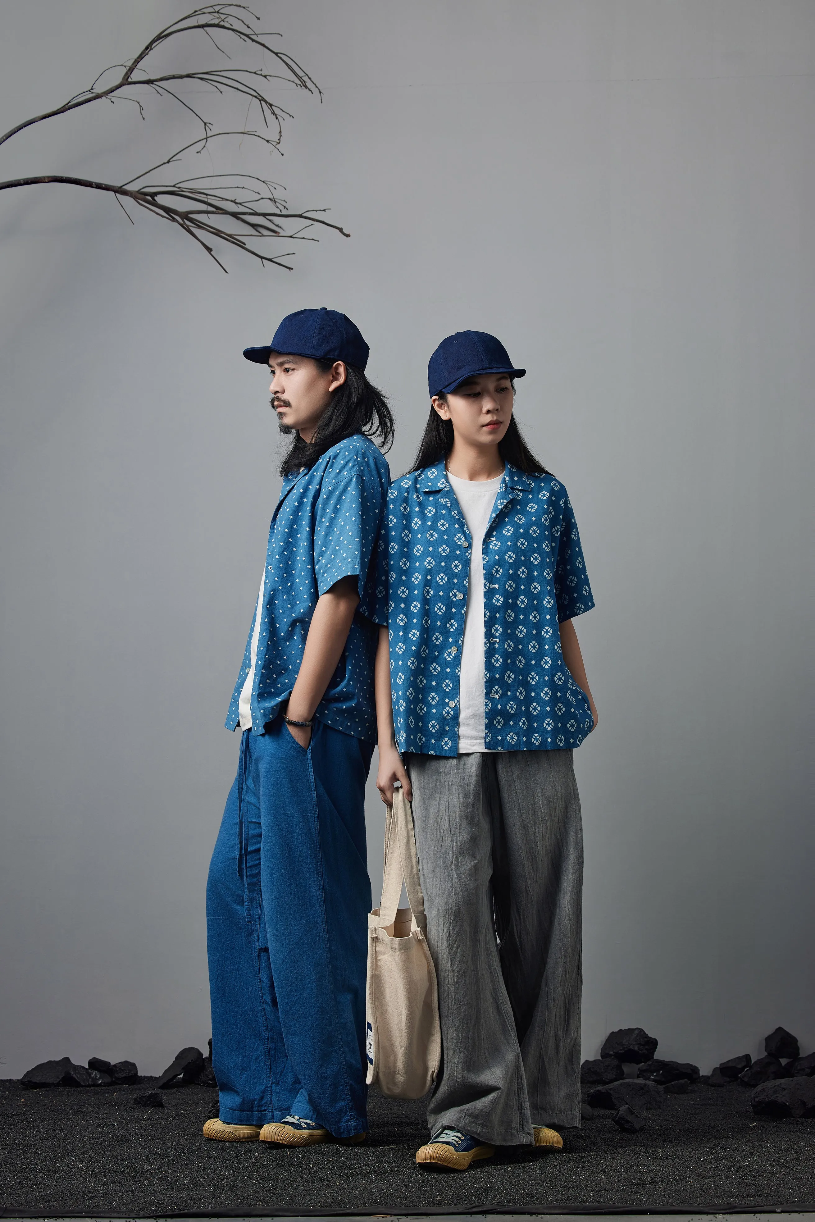 Vintage Cuban Style Indigo Print Shirt