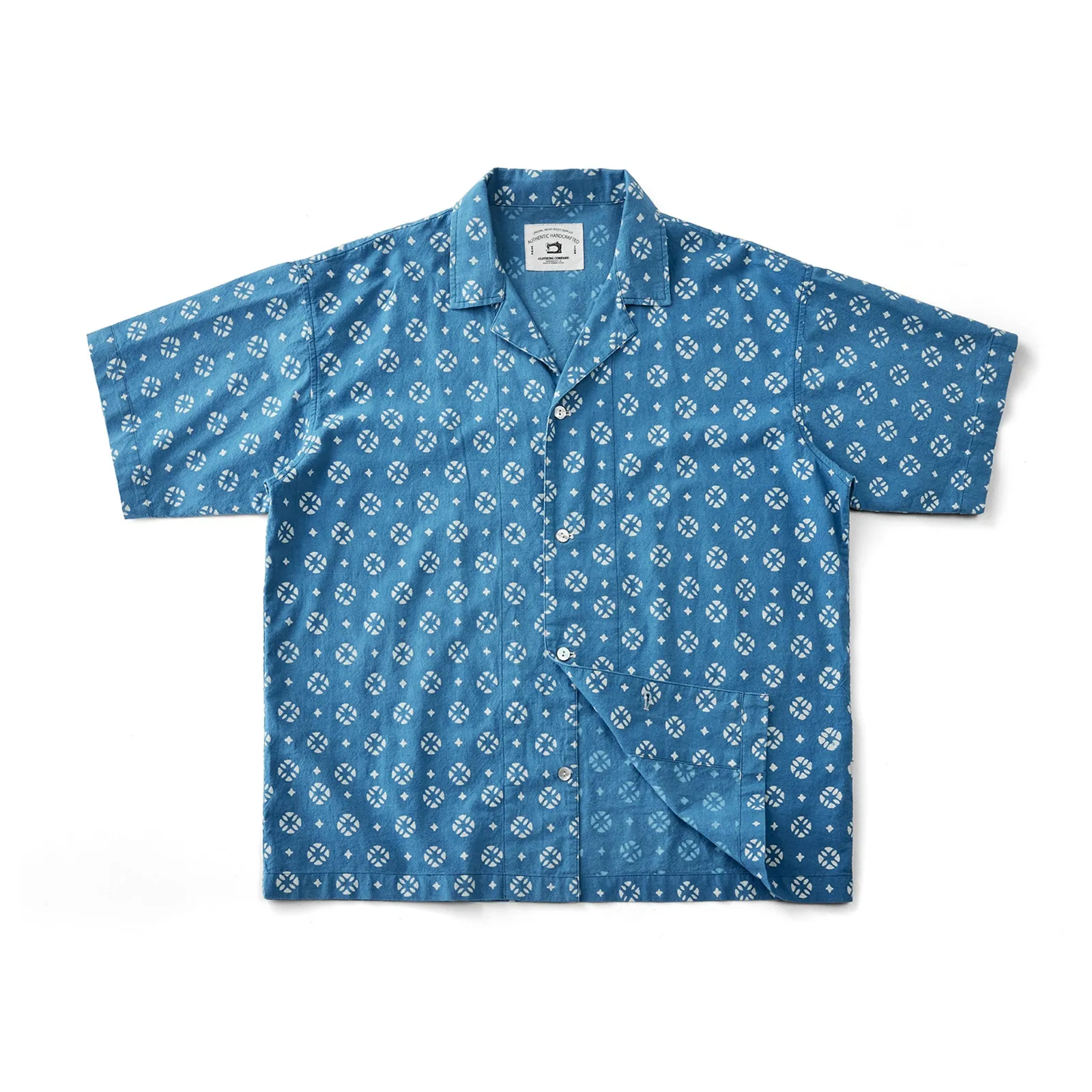 Vintage Cuban Style Indigo Print Shirt