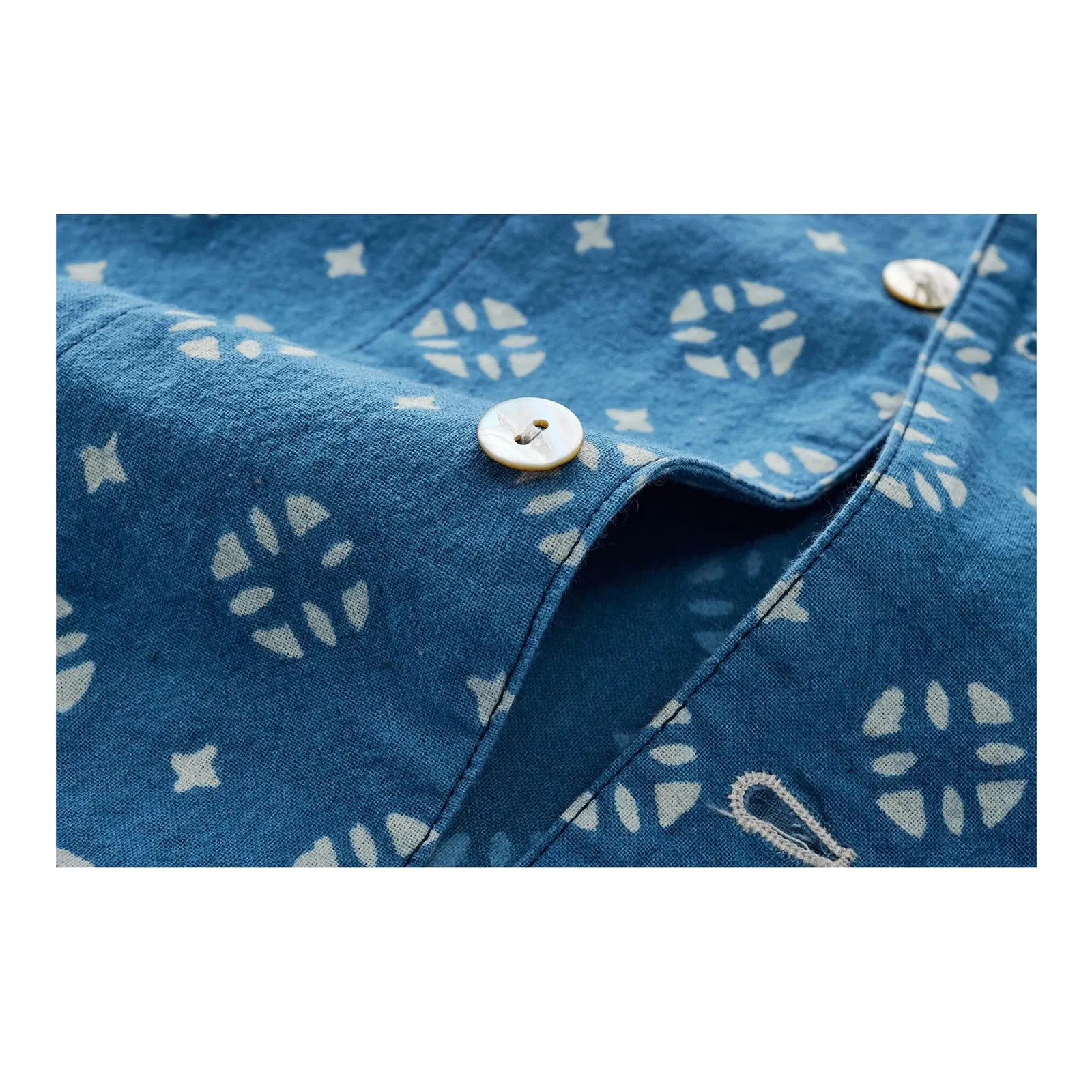 Vintage Cuban Style Indigo Print Shirt