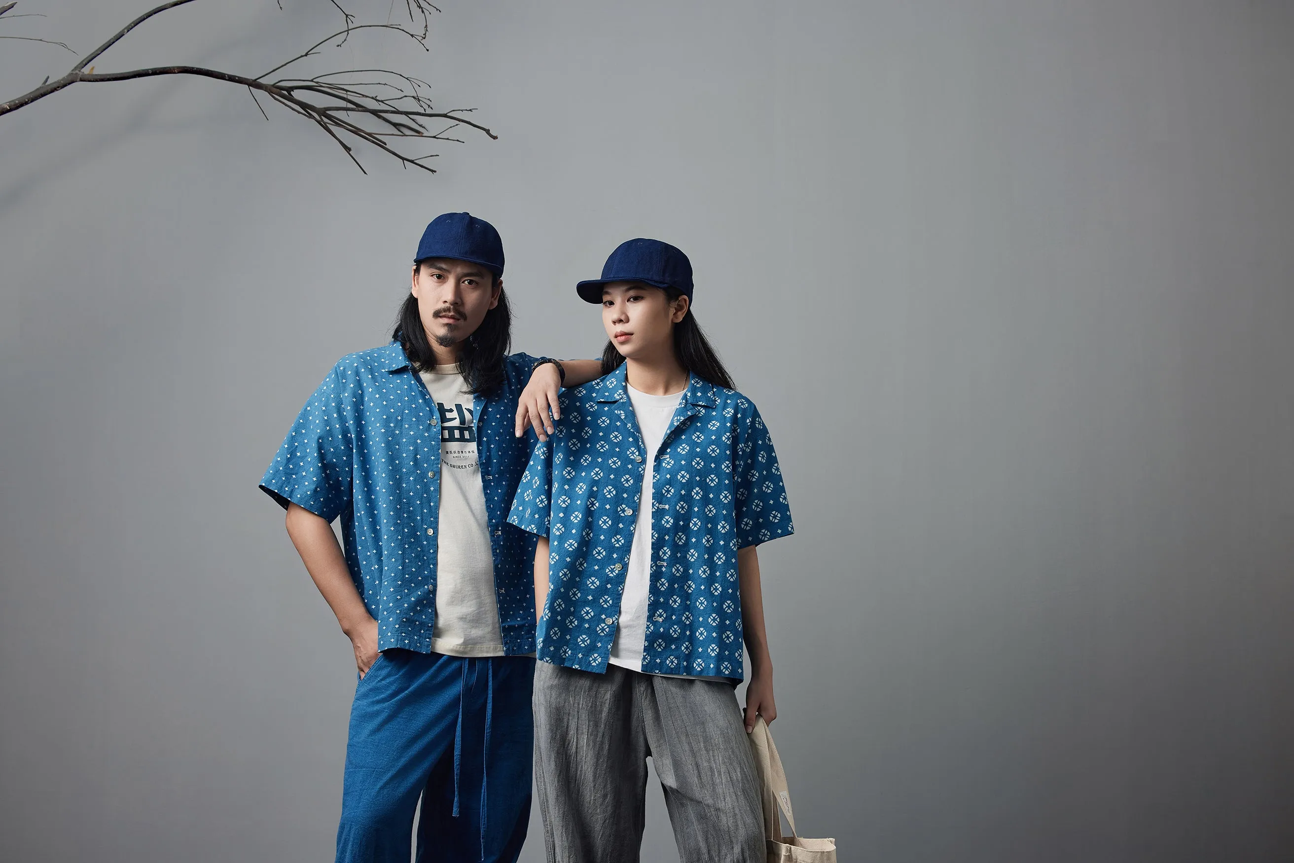 Vintage Cuban Style Indigo Print Shirt