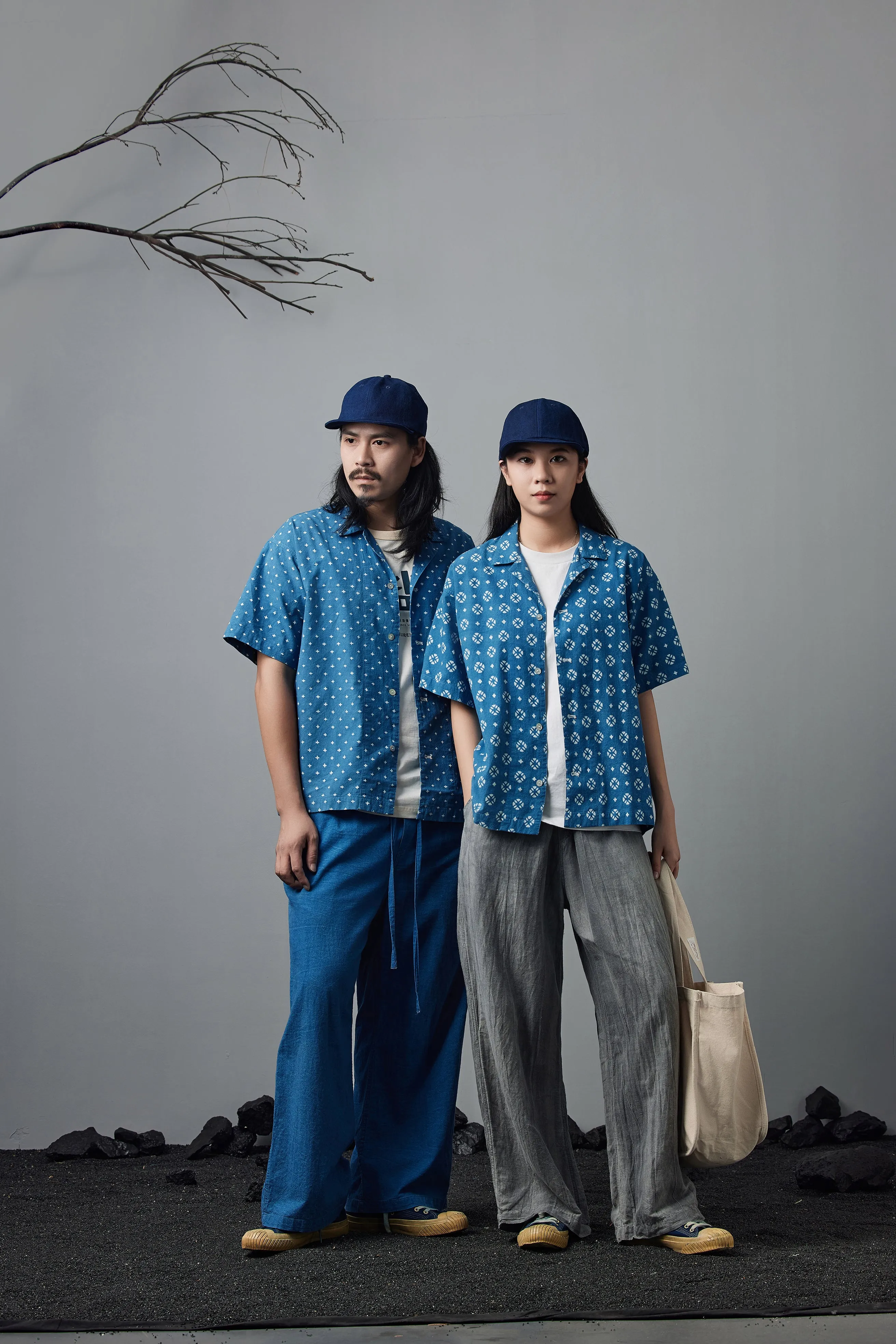 Vintage Cuban Style Indigo Print Shirt