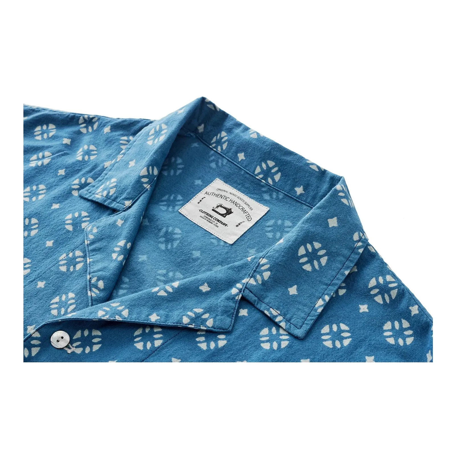 Vintage Cuban Style Indigo Print Shirt