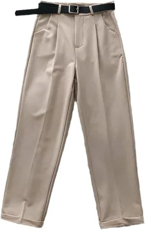 Women High Waist Pants, Casual Loose Vintage with Sashes Suit Pants, Korean Black Curl Harem Pants