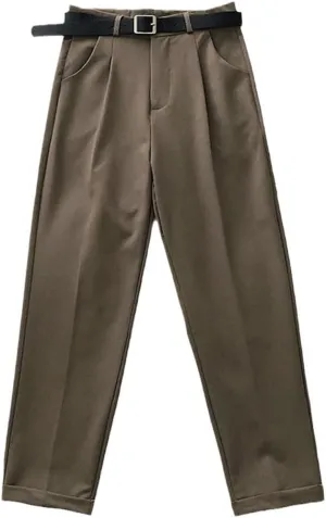 Women High Waist Pants, Casual Loose Vintage with Sashes Suit Pants, Korean Black Curl Harem Pants