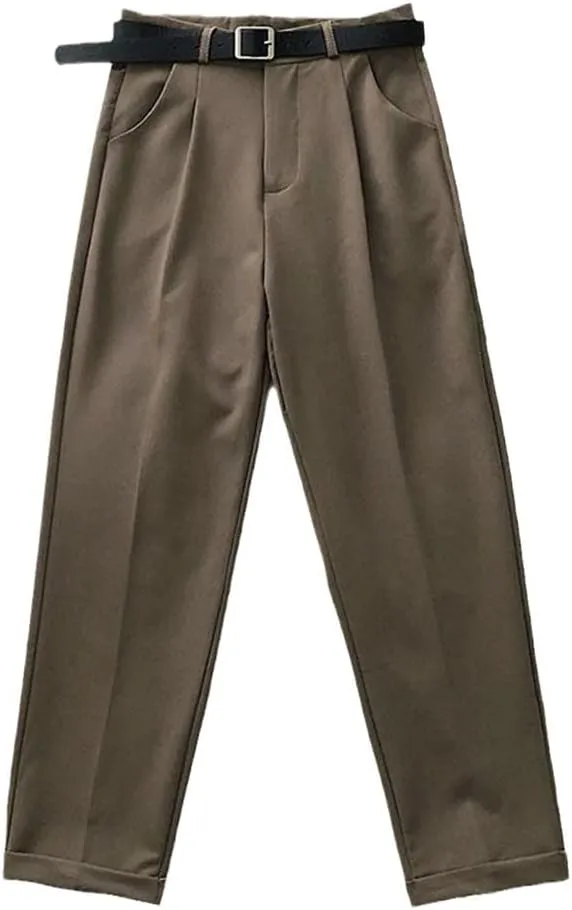 Women High Waist Pants, Casual Loose Vintage with Sashes Suit Pants, Korean Black Curl Harem Pants
