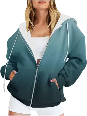 Womens Full Zip Up Sweatshirts Tid Dye Print Hoodies Long Sleeve Casual Jackets Winter Outfits 2024 With Pockets