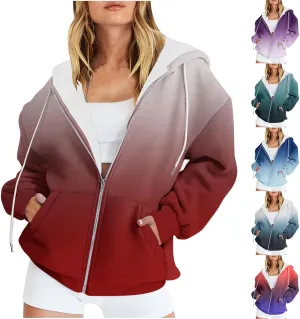 Womens Full Zip Up Sweatshirts Tid Dye Print Hoodies Long Sleeve Casual Jackets Winter Outfits 2024 With Pockets
