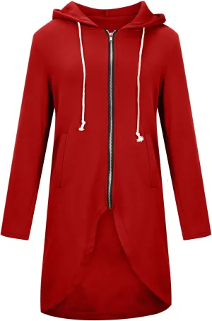 Womens Long Hoodies Long Sleeve Zip Up Solid Plain Hooded Pullover Drawstring Loose Fit Casual Fashion Fall Tops with Pocket