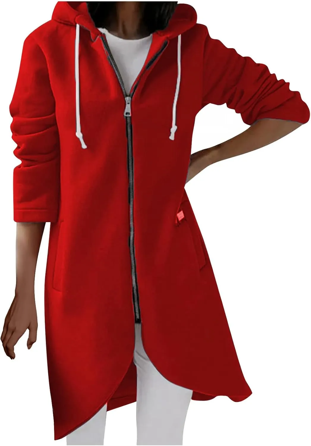 Womens Long Hoodies Long Sleeve Zip Up Solid Plain Hooded Pullover Drawstring Loose Fit Casual Fashion Fall Tops with Pocket