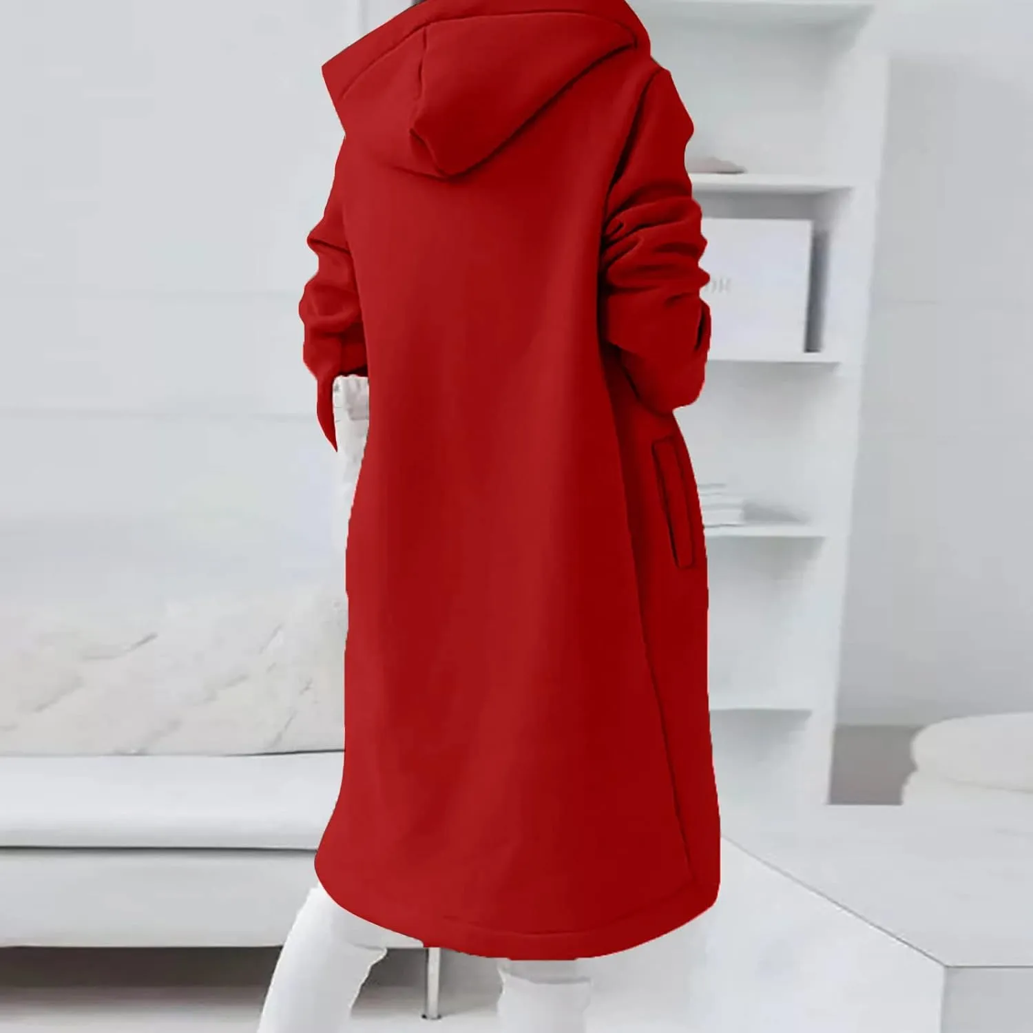 Womens Long Hoodies Long Sleeve Zip Up Solid Plain Hooded Pullover Drawstring Loose Fit Casual Fashion Fall Tops with Pocket