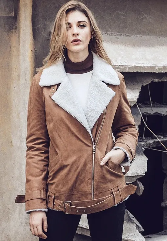 Women's Shearling Fur Leather Short Coat