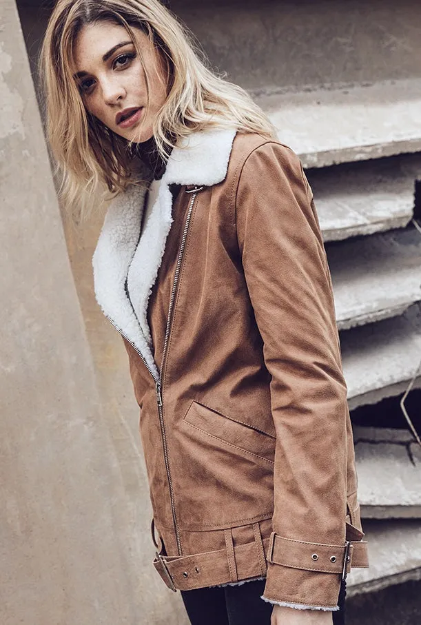 Women's Shearling Fur Leather Short Coat
