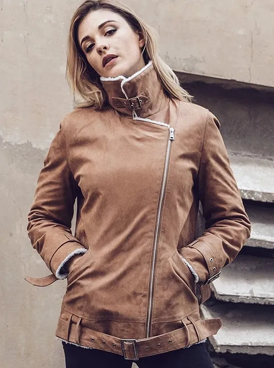 Women's Shearling Fur Leather Short Coat