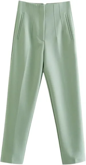 YIOLEAMP Women Solid Office Lady Harem Pants, High Waist Work Suit Pants, Chic Elegant Pencil Trousers